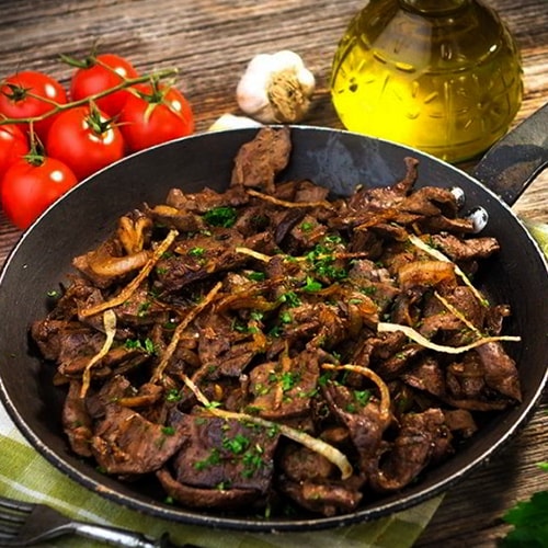 Beef liver fried with onions