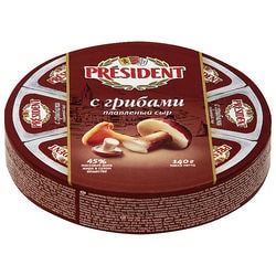 Processed cheese President, 140 g. 45% Mushrooms round